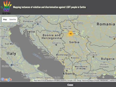A screen capture of the Da Se Zna! platform, which is used to collect and map incidents of violence and discrimination against LGBTI persons in Serbia.
