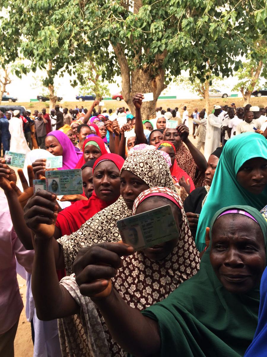 Women in Nasarawa state, Nigeria, line up to show their permanent voter’s cards, waiting to be accredited to vote in the March 2015 national elections. This photo, which was taken by Ryan Dalton, senior program assistant with NDI’s Central and West Africa team, shows that democracy means the right to vote. In a largely peaceful election, Muhammadu Buhari’s victory over incumbent President Goodluck Jonathan marked the country’s first democratic transition of power from one political party to another.