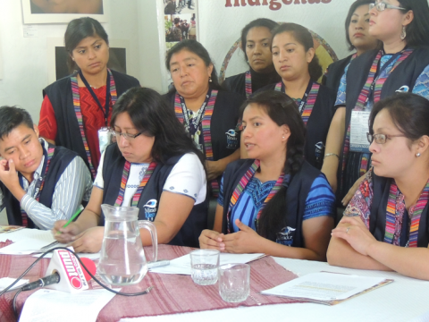 Anixh and her team hold a press conference on indigenous and youth engagement in the elections.