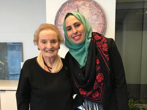 Andi Parhamovich Fellow Alaa Hammouda meets NDI Chairman Madeleine Albright, former U.S. Secretary of State.